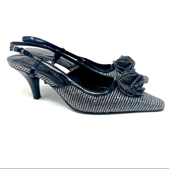 J.Renee Elisha Black/Silver Patterned Slingback Kitten Heels Women’s Size 12M - Picture 1 of 14